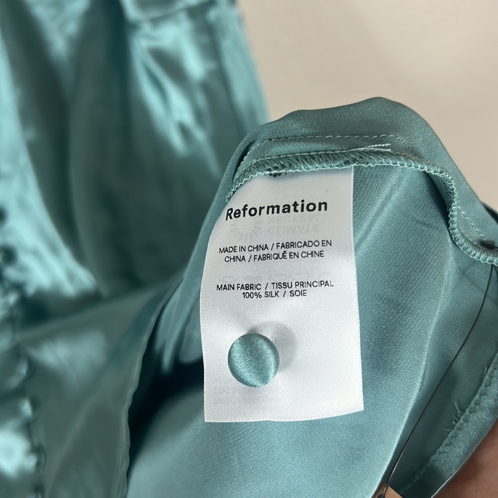 Reformation Birgitta Silk Mini Dress Verdigris - Picture 9 of 11
